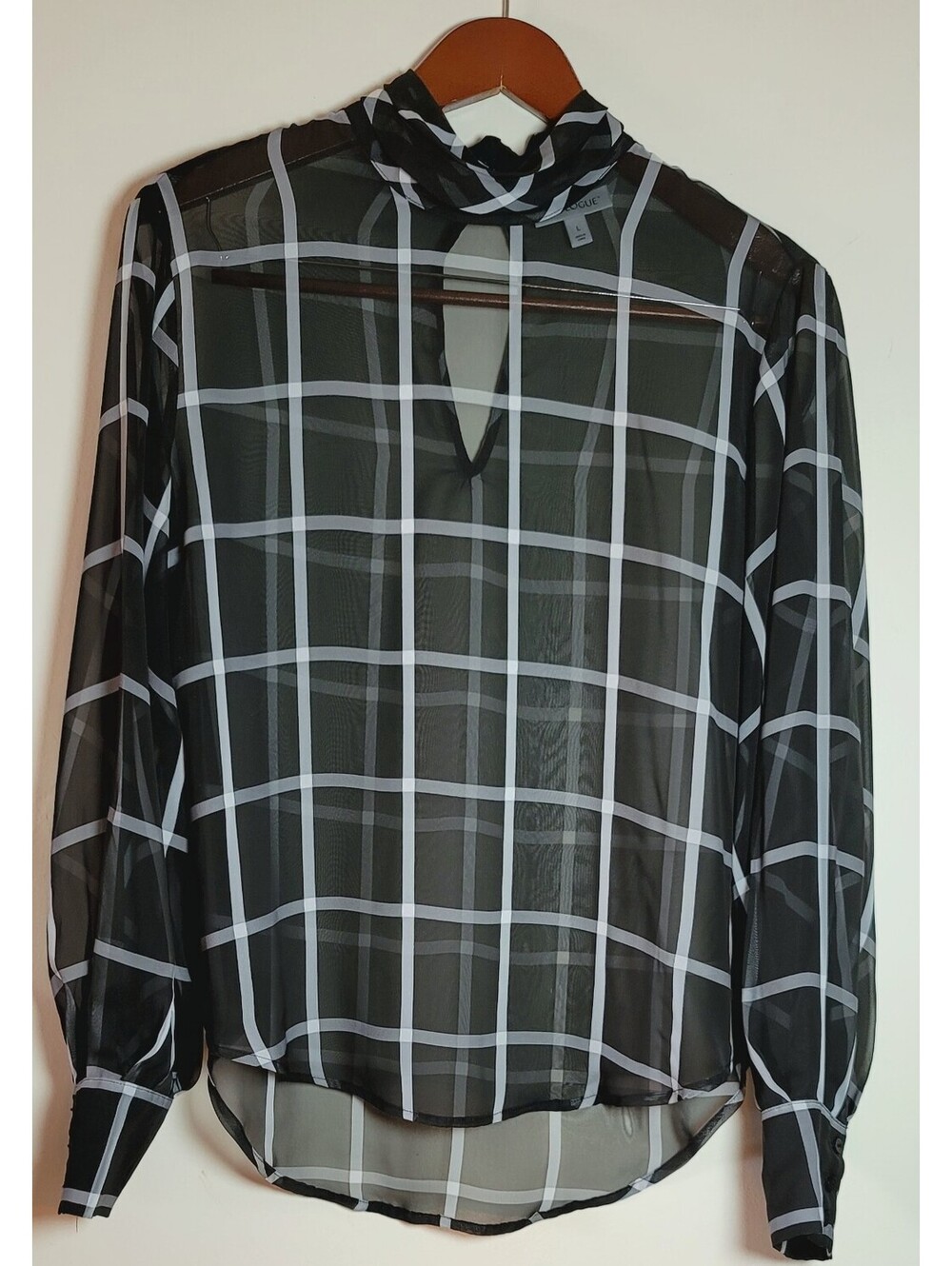 Prologue Women's Sheer Black and White Plaid Long Sleeve Blouse Size L